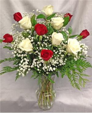 Red & White Dozen Roses